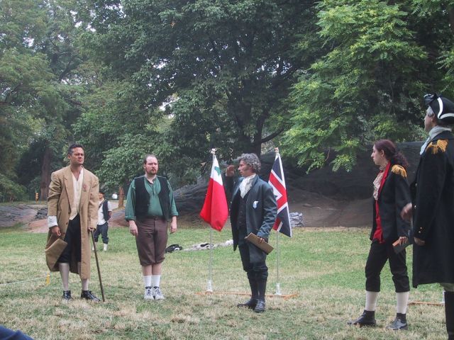 Benedict Arnold (Joshua Spafford), unknown, Alexander Hamilton (Timothy McCown Reynolds), Marquis de Lafayette (Catherine McNelis), George Washington (Alan Benditt)
